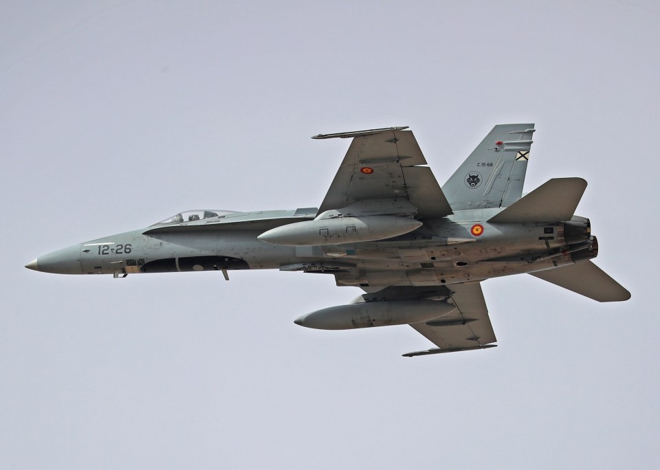 McDonnell Douglas F/A-18A Hornet aircraft of the Spain Air Force participate in the Tactical Leadership Programme