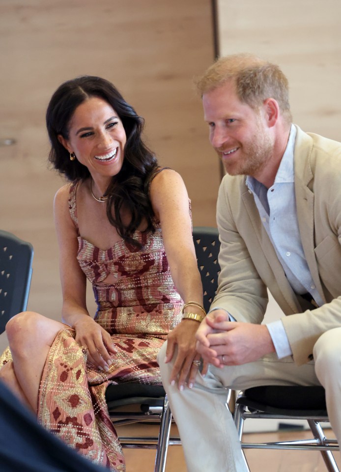 Meghan, Duchess of Sussex and Prince Harry, Duke of Sussex are seen at Centro Nacional de las Artes Delia Zapata during The Duke and Duchess of Sussex’s Colombia visit earlier this year