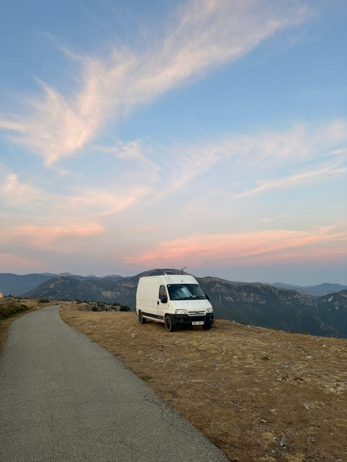 Harry's home on wheels against a stunning backdrop