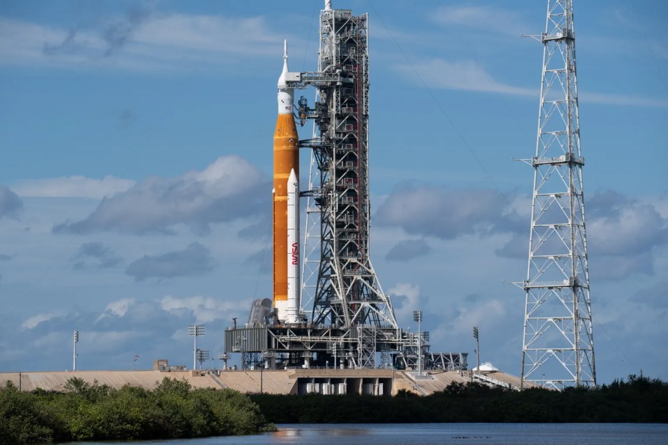 The SLS can be seen here with the Orion spacecraft on top of the launcher in 2022