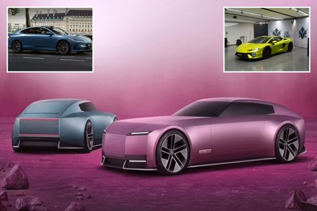 Collage of concept cars and a Lamborghini.