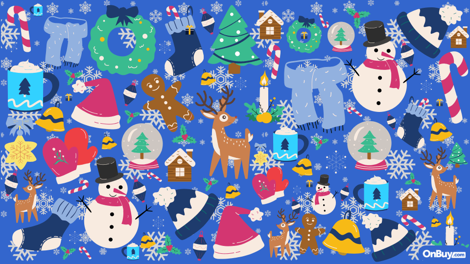 Christmas-themed puzzle: Find 5 presents among festive icons.