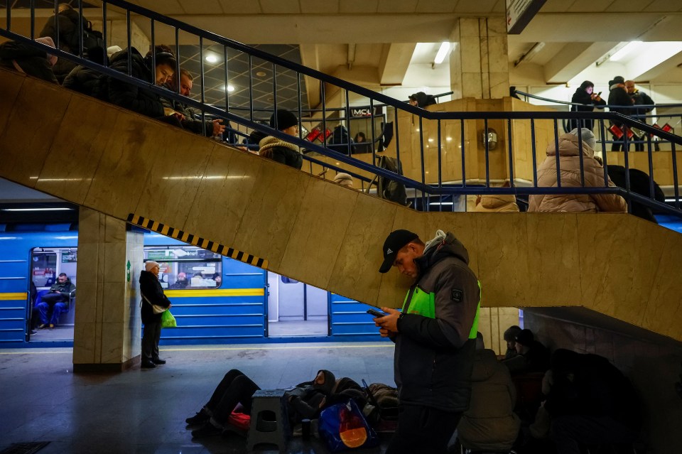 Kyiv residents take shelter inside the metro station