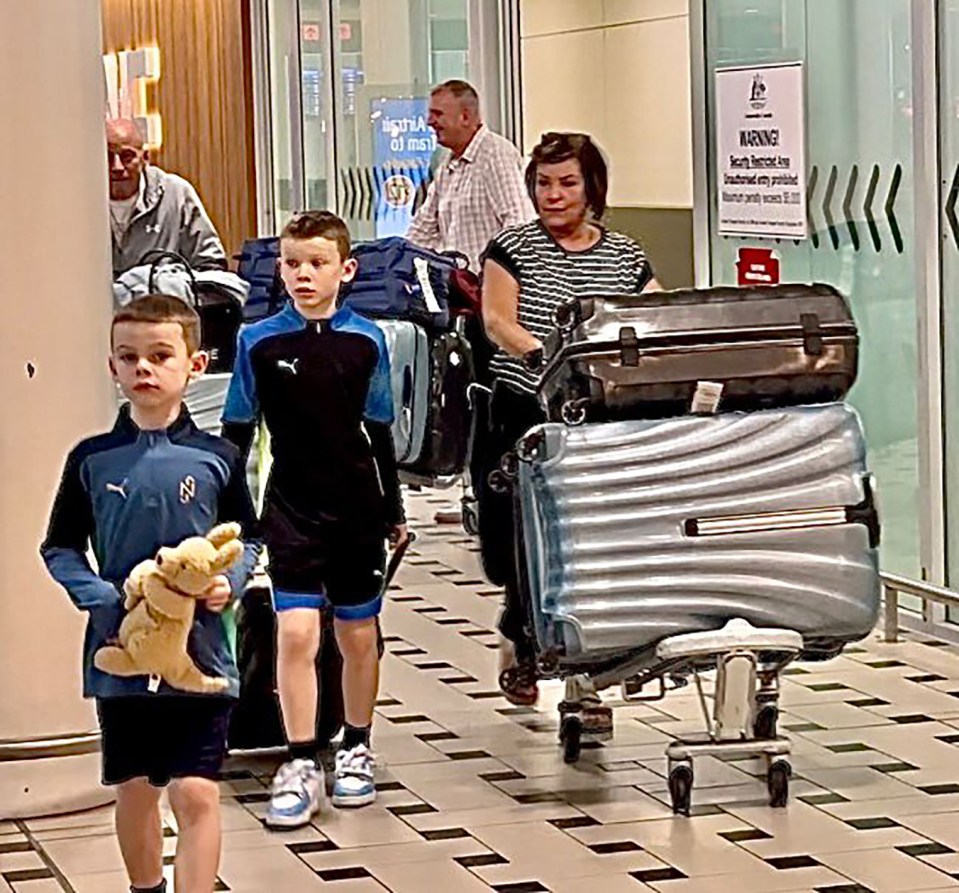 Coleen's mother Colette arriving with the star's two youngest boys last week