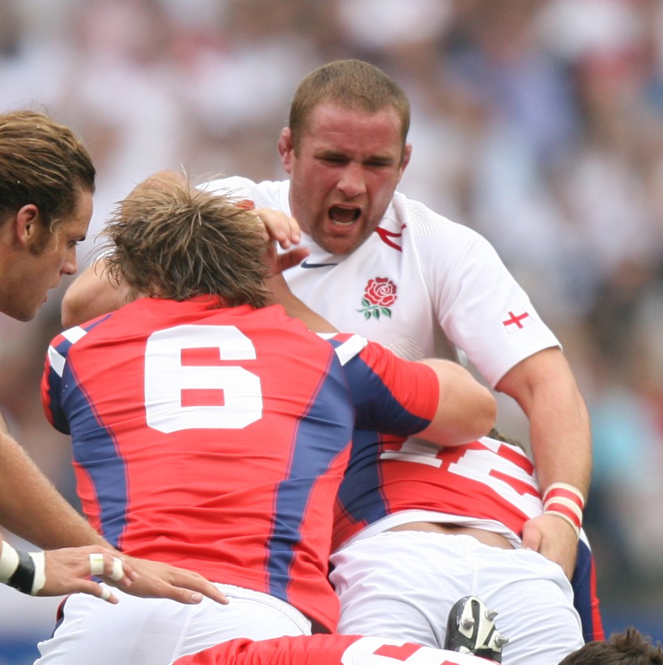 Phil Vickery, England rugby captain, in a scrum during a match against the USA.