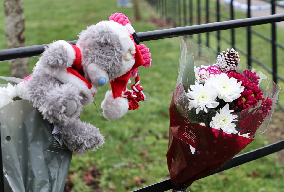 Flowers and childrens toys were left outside the scene in Bletchley, Milton Keynes