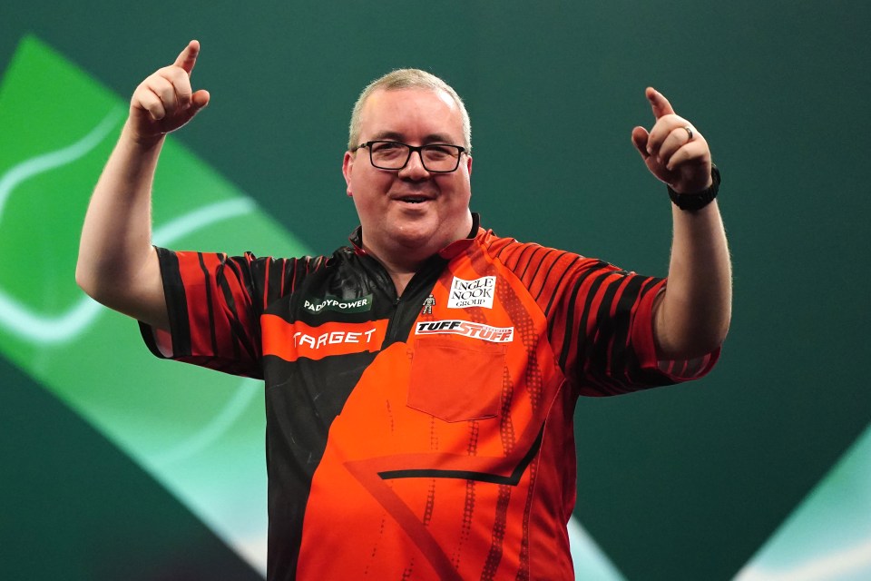 Stephen Bunting celebrates victory in the second round match against Kai Gotthardt