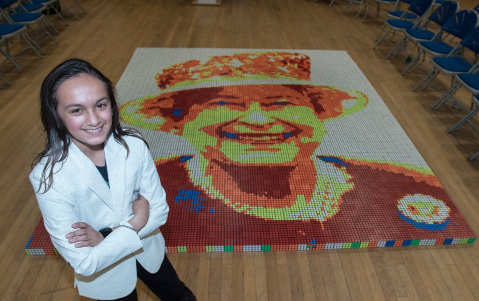 Henil Soni has created a portrait of Queen Elizabeth II using 3,000 Rubik's Cubes