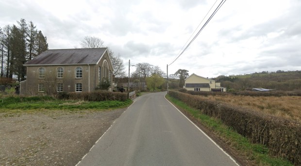 Road near Caersalem Baptist Chapel in Llanpumsaint, Wales, where a fatal hit and run occurred.