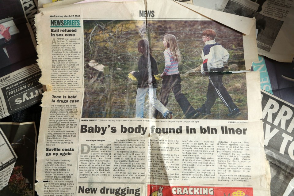 Newspaper cuttings showing the school children who discovered the body