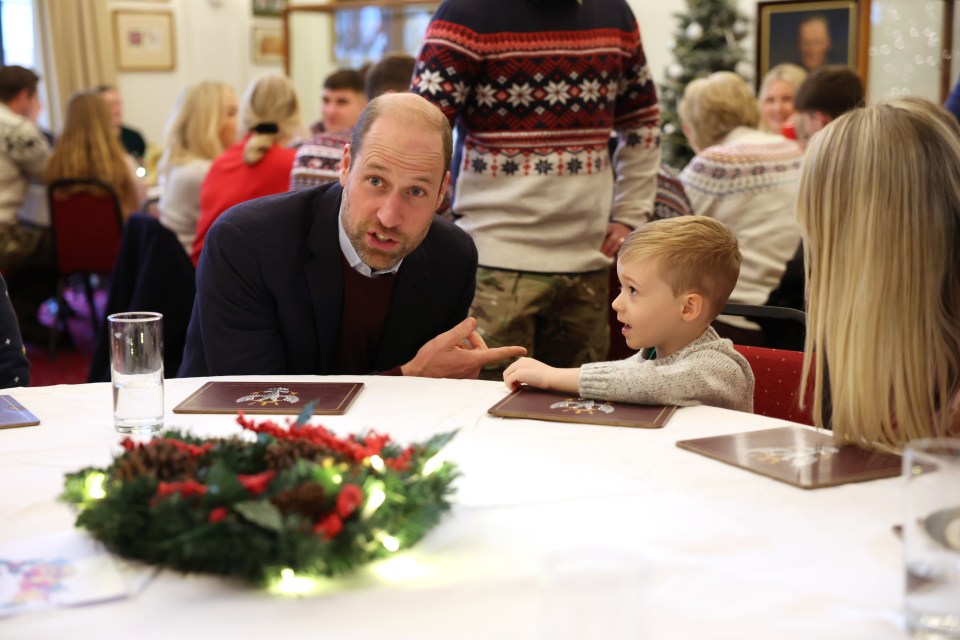 Prince William joins a Christmas event for families of the Regiment at Picton Barracks