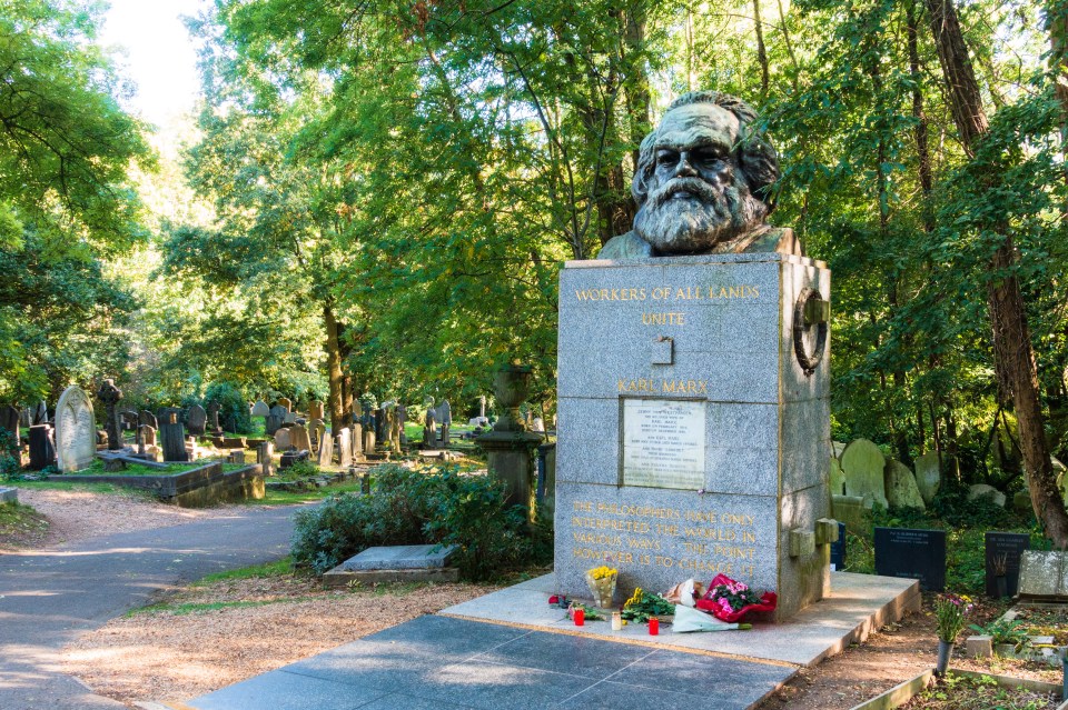 Karl Marx's tomb in Highgate Cemetery.