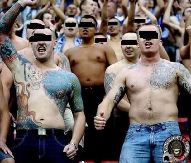 Shirtless Polish hooligans at the Qatar World Cup.