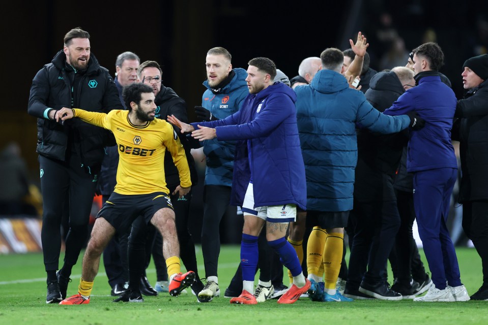 Ait-Nouri appeared to clash with Ipswich's Wes Burns