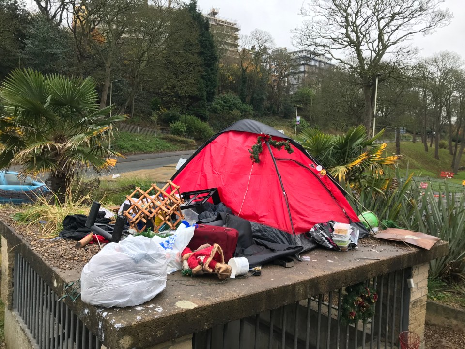 Homeless people have pitched tents in the town centre – including a roundabout