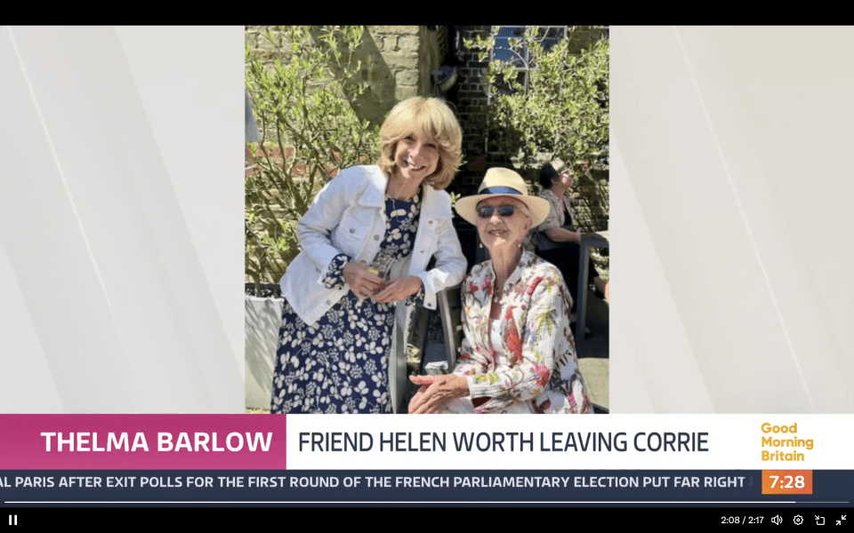 Thelma Barlow with Helen Worth, discussing Worth's departure from Coronation Street.