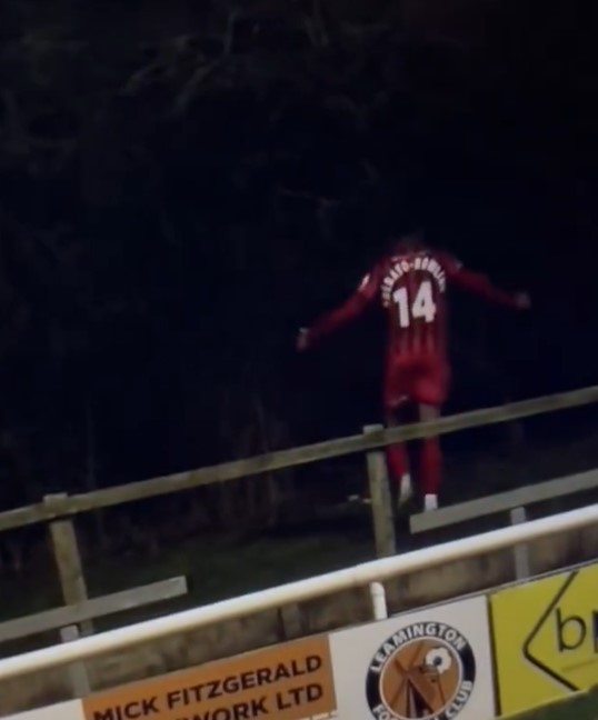 The Rochdale wing-back then performed his 'tree hug' celebration