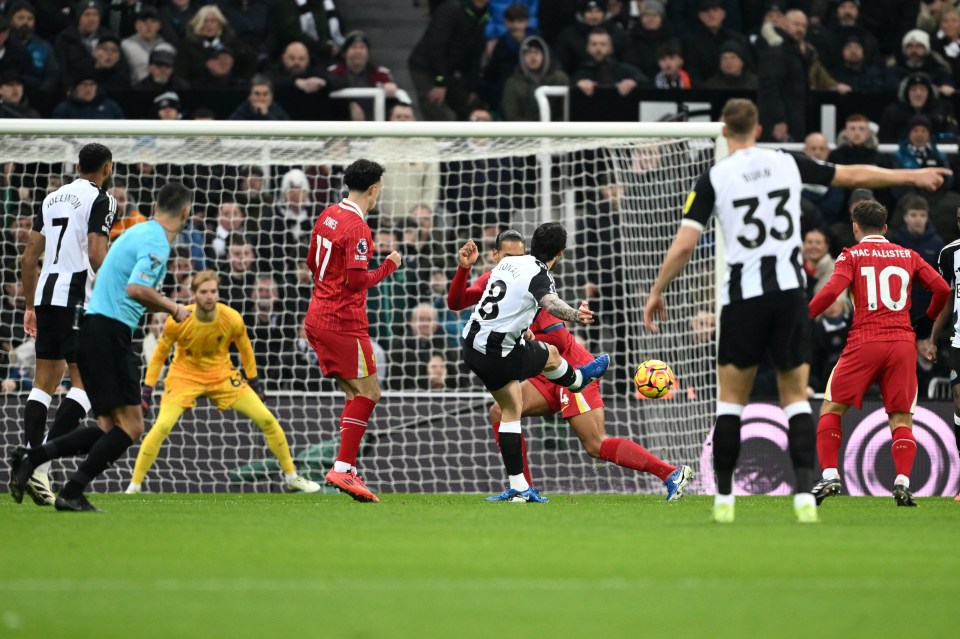 Sandro Tonali saw his early shot saved by Reds' keeper Caoimhin Kelleher