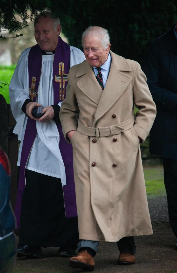 King Charles wearing his dad's old coat at church this morning