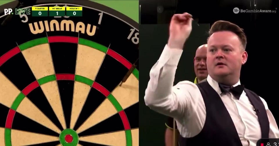 The snooker star failed to score with two of his three darts