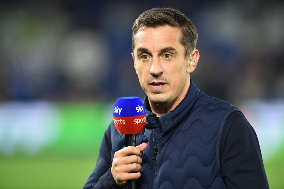 Gary Neville, Sky Sports commentator and former footballer, speaking into a microphone.