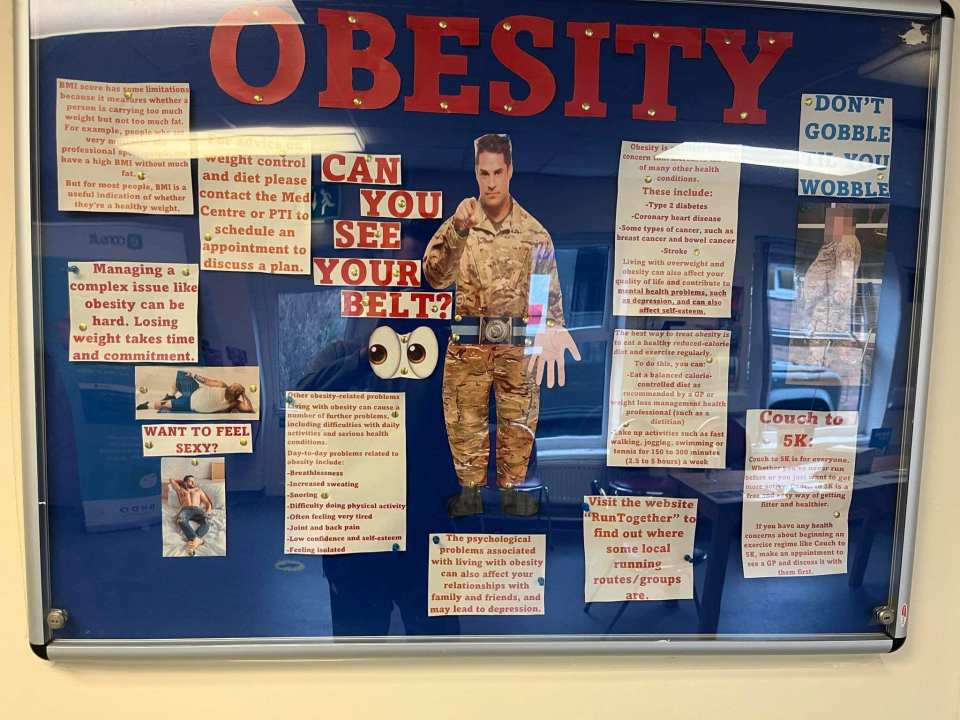 An anti-obesity poster in barracks urging troops not to over eat has drawn criticism