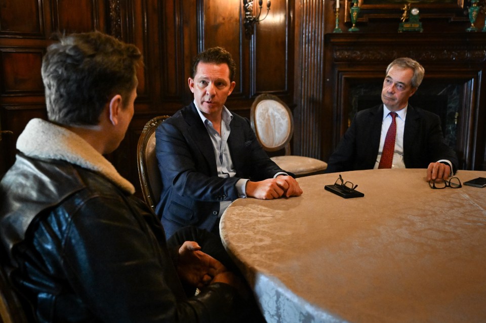 Nigel Farage and Party treasurer Nick Candy during their meeting on Monday with with Elon Musk at Mar-A-Lago