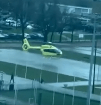 A helicopter was seen landing on the school playground to fly those injured to hospital