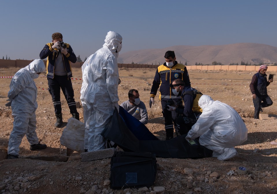 The Syrian Civil Defense and local authorities pictured digging out more bodies on December 17, 2024