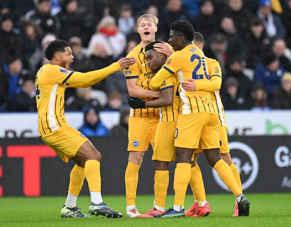 Lamptey is mobbed after his spectacular opener for Brighton