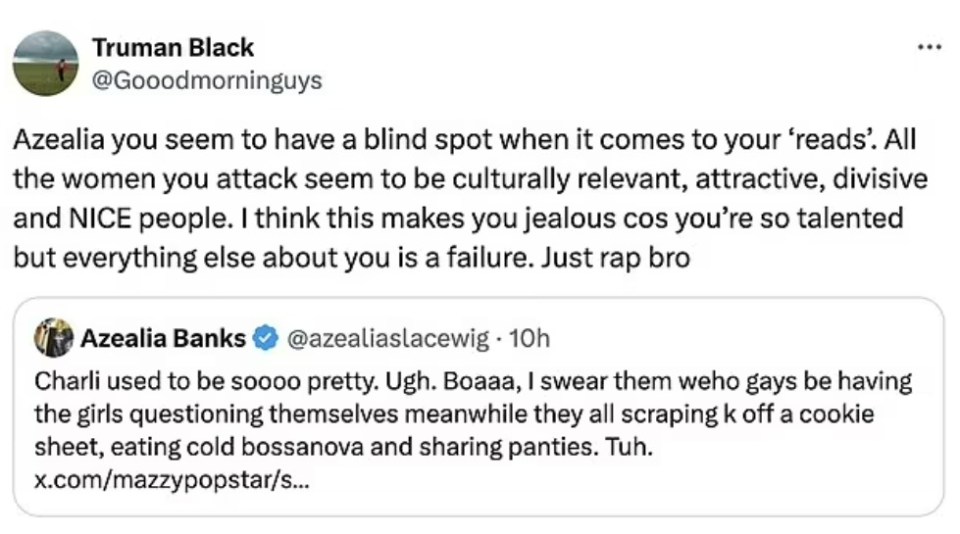 Matty reacted to Azealia’s tweet on X about Charli XCX