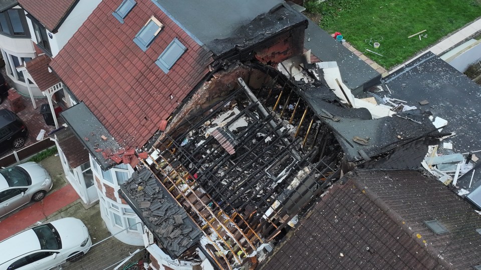 The roof was blown off by the blast, leaving the residents' belongings destroyed