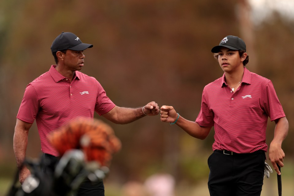 Woods played alongside their son Charlie in the competition