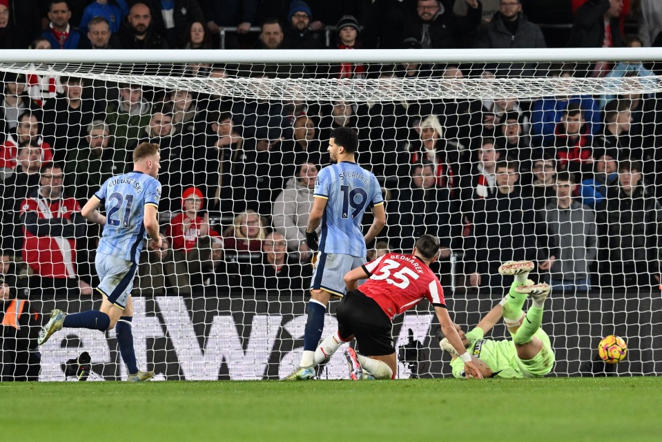 Dejan Kulusevski of Tottenham Hotspur scores a goal against Southampton.