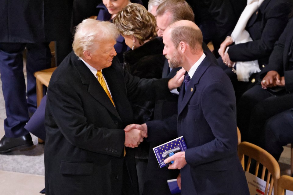 Incoming US President Donald Trump was seen shaking hands with Prince William,  inside Notre-Dame Cathedral