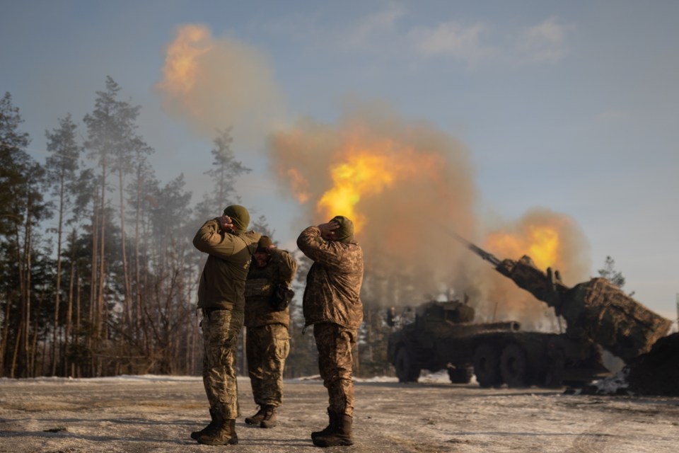 Ukraine soldiers, pictured here, are funded by a huge increase in defence spending in the country, which is not part of Nato