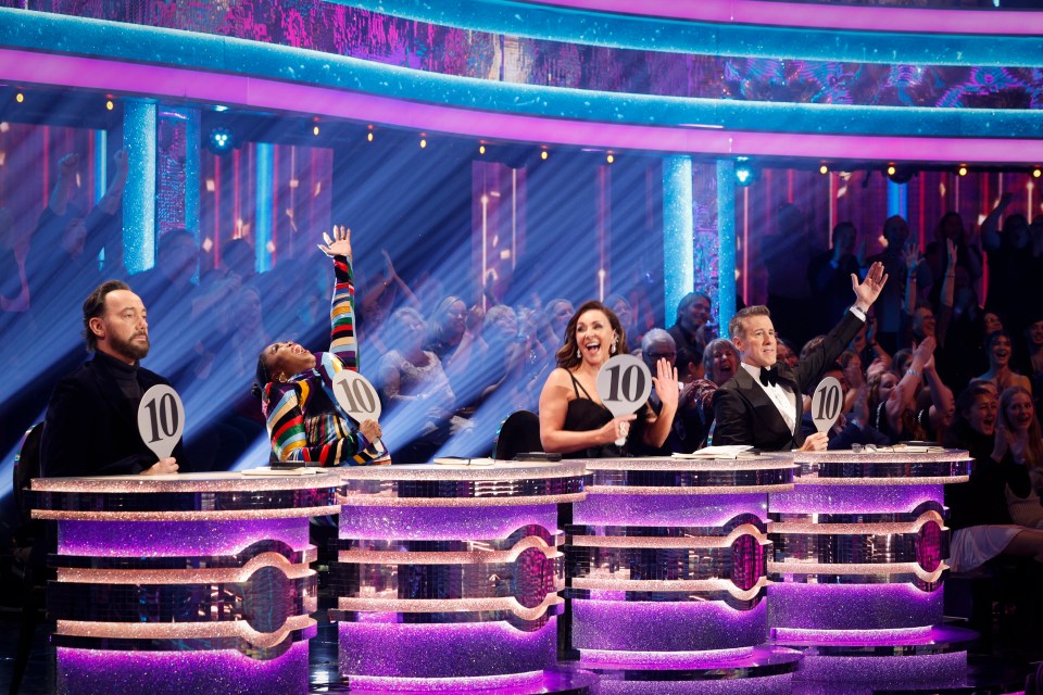 Shirley with Strictly judges Craig Revel Horwood, Motsi Mabuse and Anton Du Beke