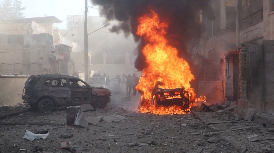 Rioting on the streets of Idlib, Syria during the rebel overthrow in Syria