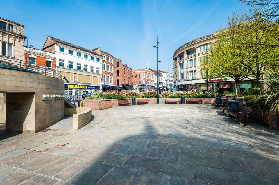 Market Place in Derby, England, with the waterfall turned off.