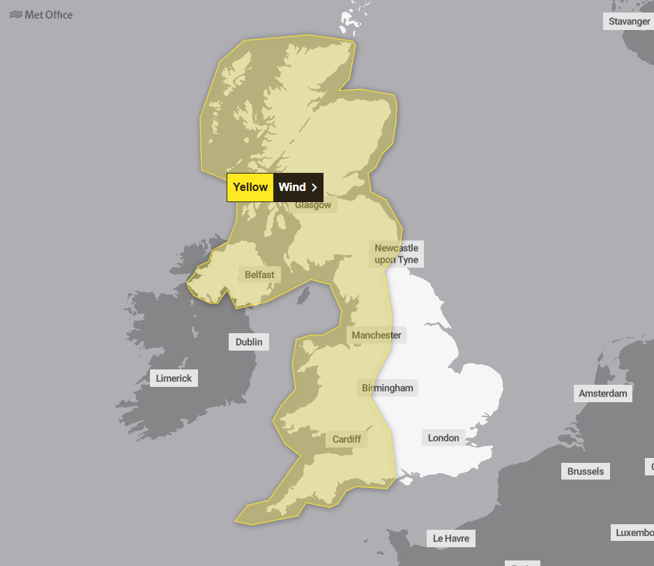 Sunday's warning spreads to southern England