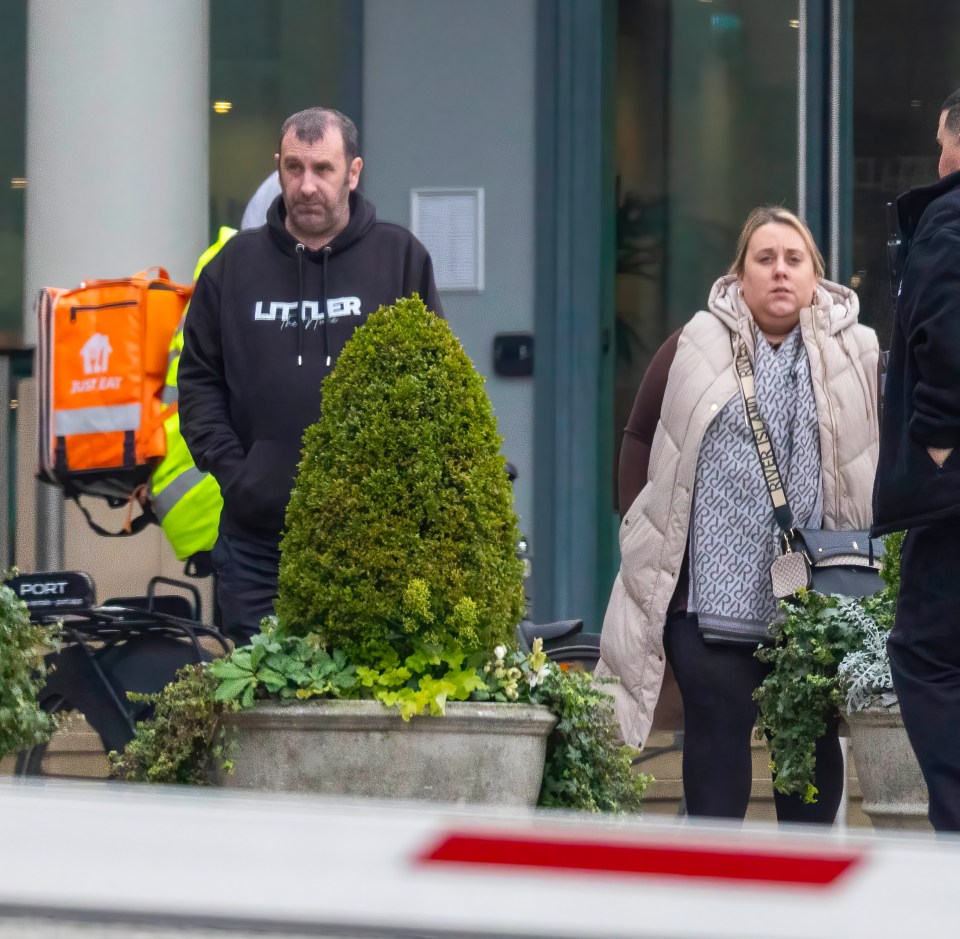 Dad Anthony wore a hoodie with 'Littler' on the front and mum Lisa sported a River Island bag