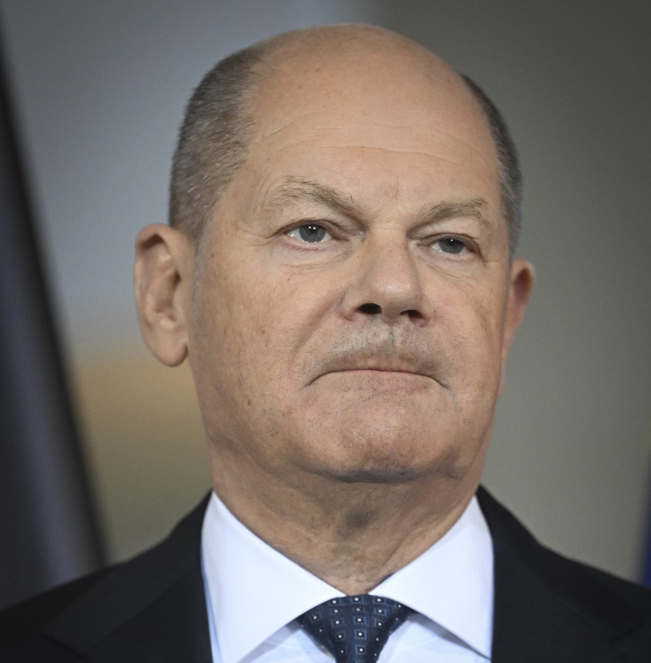 Close-up of German Chancellor Olaf Scholz.