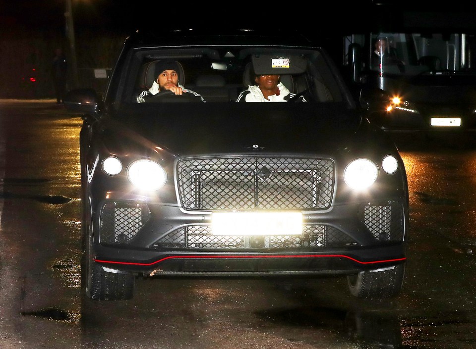 Noussair Mazraoui and Tyrell Malacia in a Bentley Bentayga.