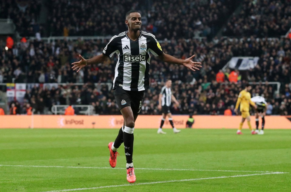 Alexander Isak of Newcastle United celebrates scoring a goal.