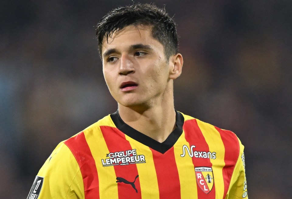 Abdukodir Khusanov of RC Lens during a soccer match.