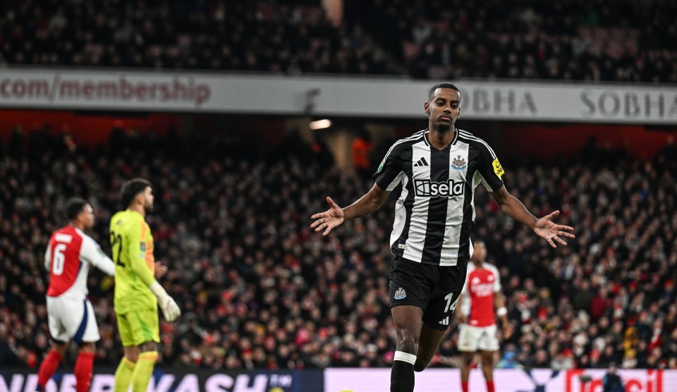 Alexander Isak of Newcastle United celebrates scoring a goal.