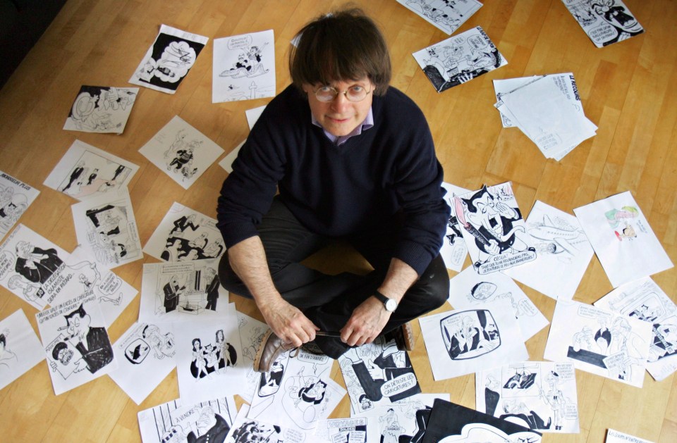 French cartoonist of the satirical newspaper Charlie Hebdo Jean Cabut aka Cabu posing in his apartment - he was killed in the attacks