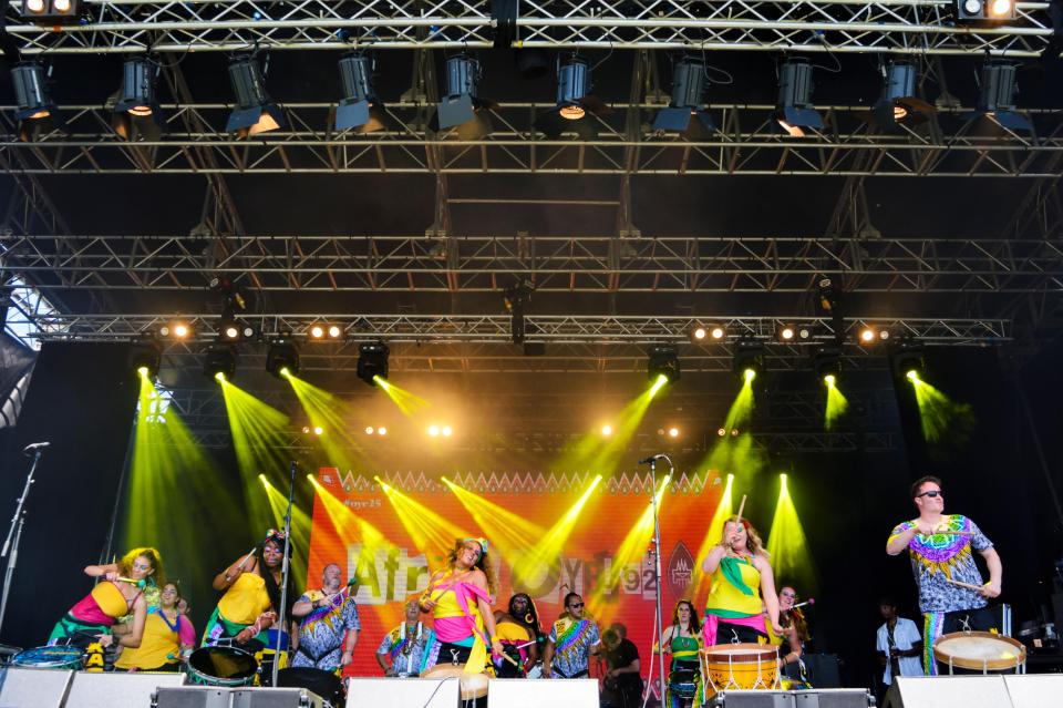 Katumba drummers performing at the Africa Oye music festival.