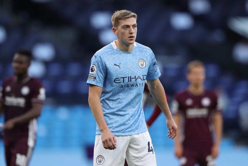 Liam Delap of Manchester City in a soccer match.