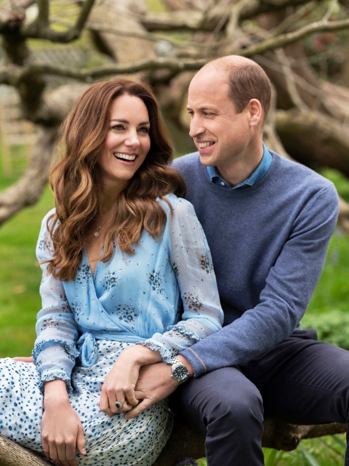 Prince William and Kate, Duchess of Cambridge, sitting together at Kensington Palace.